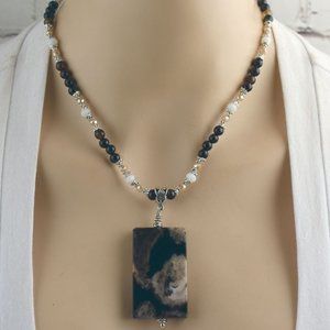 Unique Black Agate Necklace & Earring Set